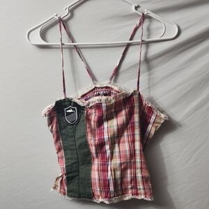 Plaid Patchwork Spaghetti Strap Top